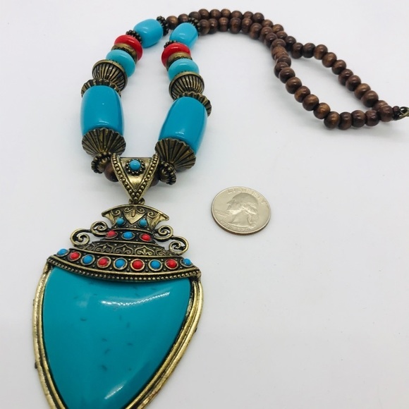 Summer Bohemian Statement Turquoise Wood Necklace - Picture 11 of 16